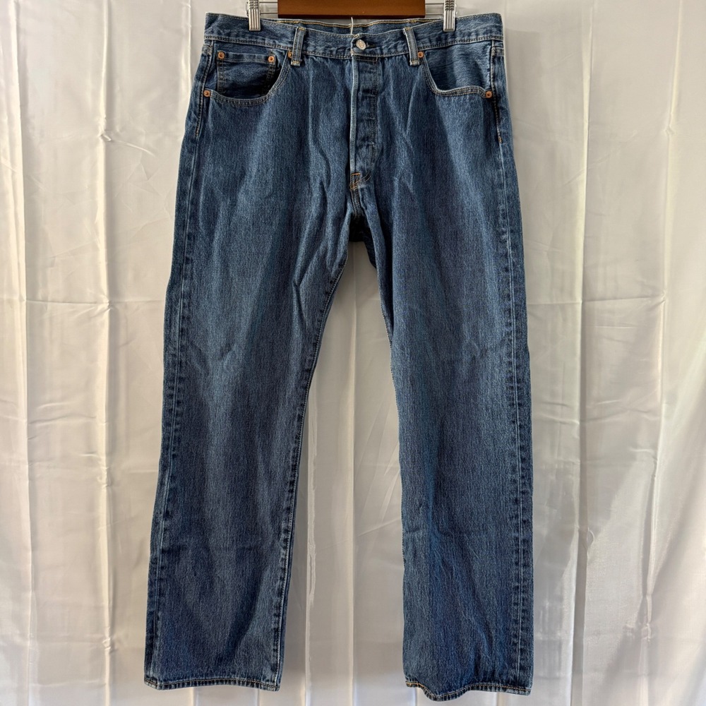 Levis 501 Original Fit Mens Blue Denim Button Fly Straight Leg Jeans 38x32